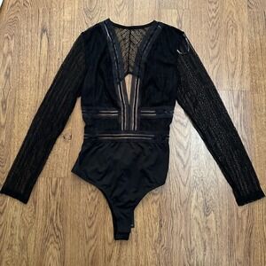 Lulus black long sleeve sheer sexy bodysuit size large NWT